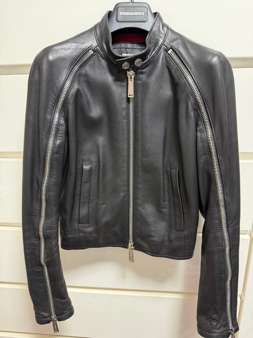 DSQUARED2 ブラック ライダースジャケット 38
