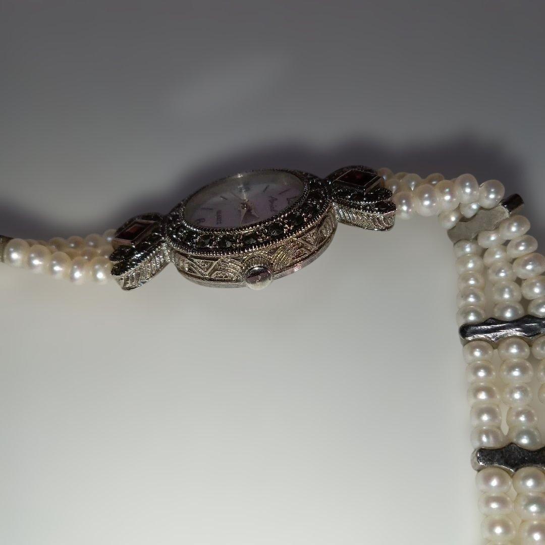 美品❣️ヴィンテージArieIマーカサイト＆ パール装飾 クォーツ腕時計