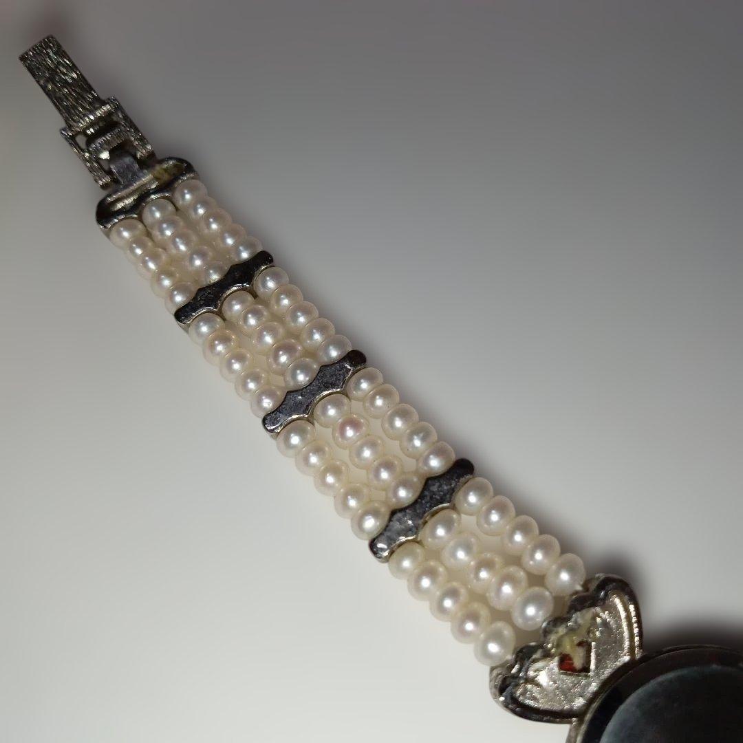 美品❣️ヴィンテージArieIマーカサイト＆ パール装飾 クォーツ腕時計