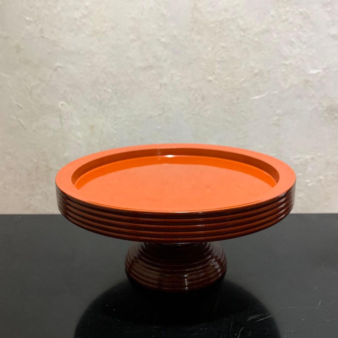 独楽干菓子器　﻿茶道具　高杯　朱塗　菓子器　漆器　干菓子器　共紙箱入り