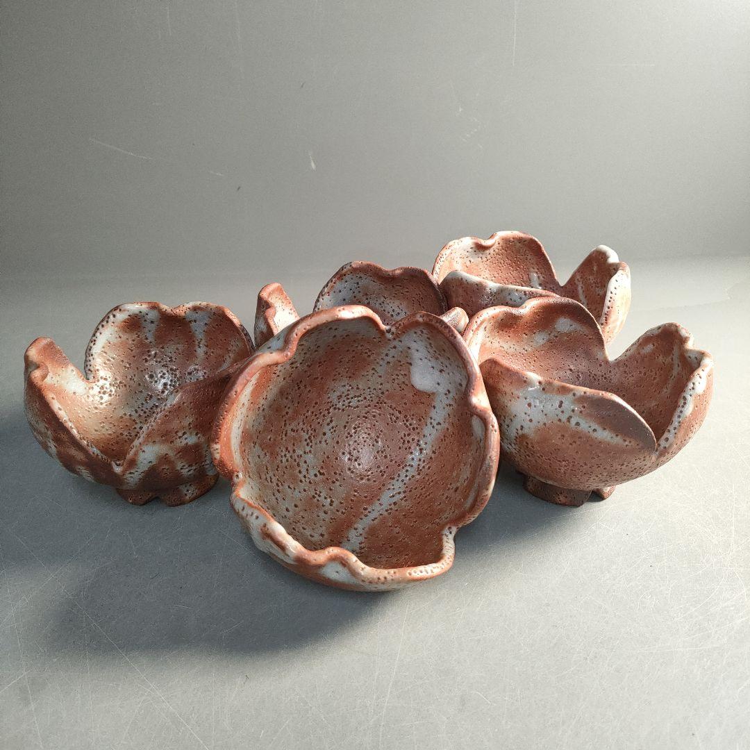 A1300-3/鼠志野割山椒向付5客/銘々皿/飾鉢/盛鉢/菓子鉢/懐石道具/