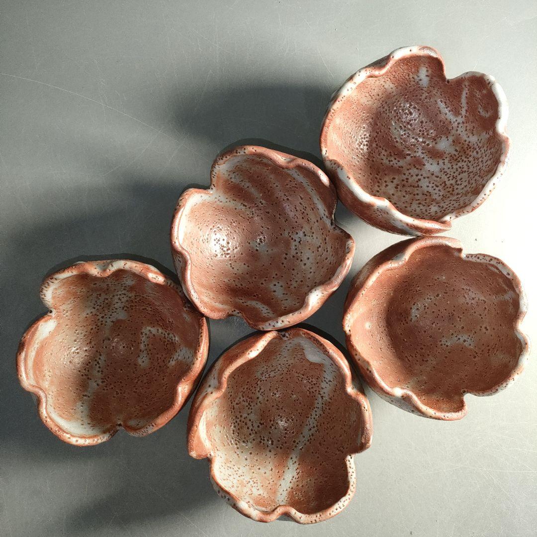 A1300-3/鼠志野割山椒向付5客/銘々皿/飾鉢/盛鉢/菓子鉢/懐石道具/