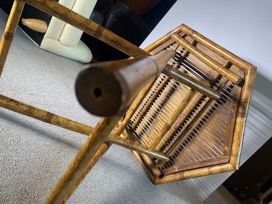 昭和レトロ 高級ラタン 六角形 折りたたみテーブル 籐家具