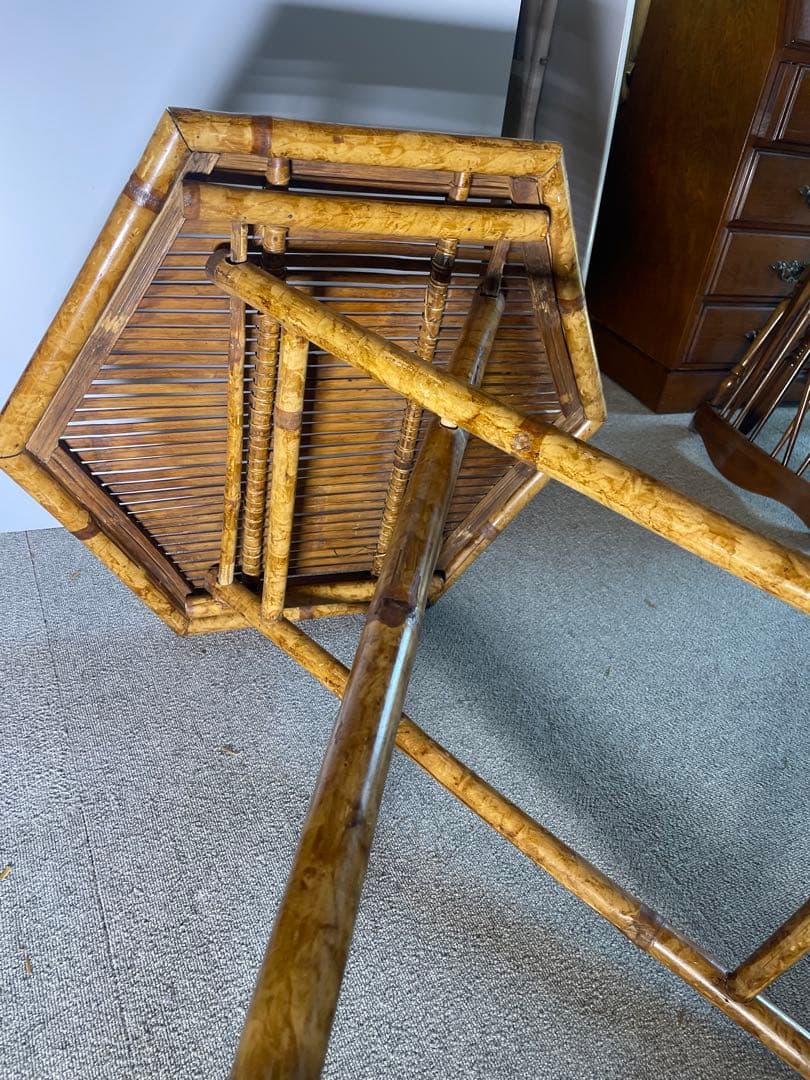昭和レトロ 高級ラタン 六角形 折りたたみテーブル 籐家具