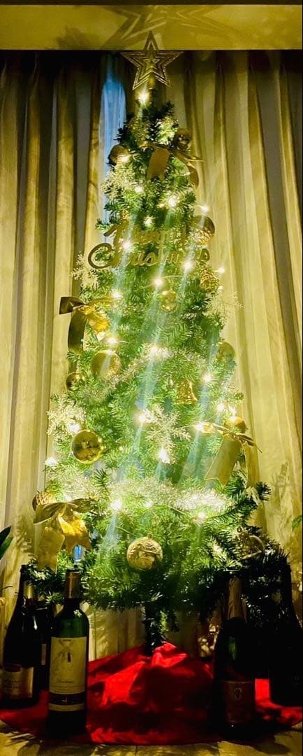 クリスマスツリー 210cm シルバーピンクゴールド　電飾装飾フルセット