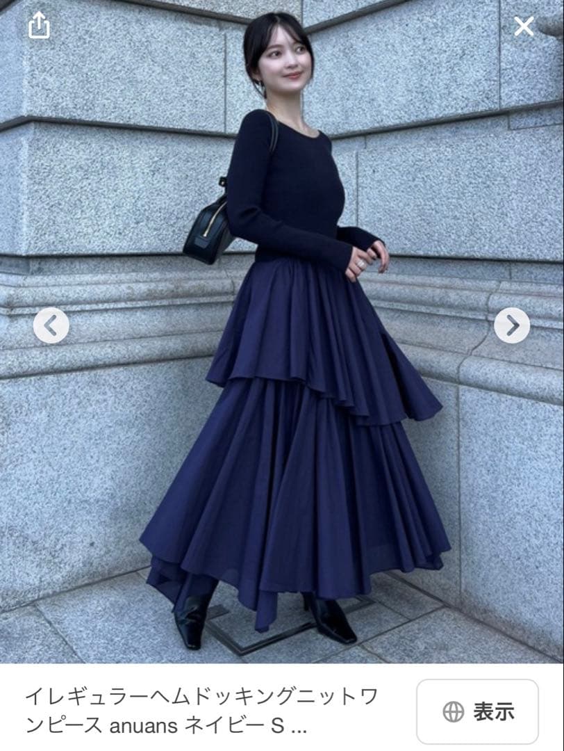 アニュアンス　イレギュラーヘムドッキングニットワンピース S ネイビー