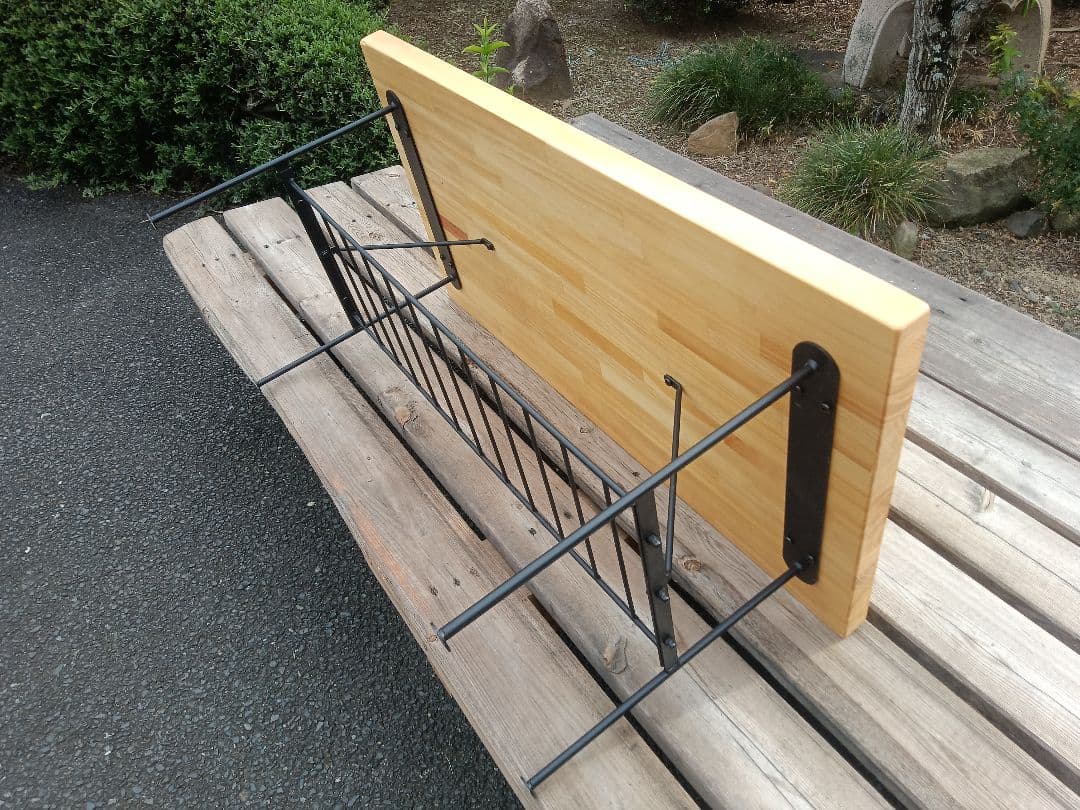 パイン集成材蜜蝋ワックス塗装木製アイアンテーブル