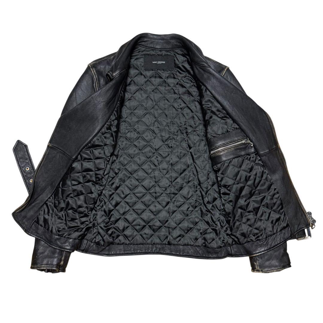 NANO universe ヴィンテージ加工 ライダースジャケット シープレザー