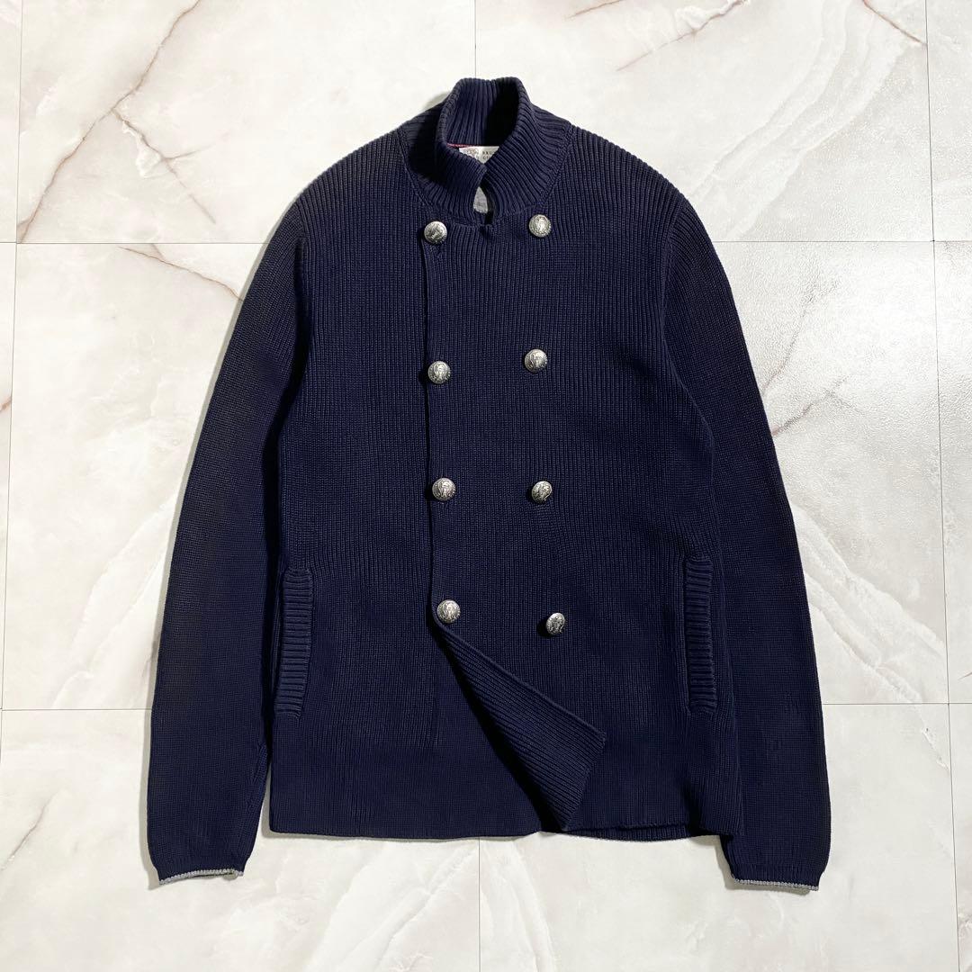 A18283 ブルネロクチネリ メタルボタン ダブルブレストカーディガン 紺48