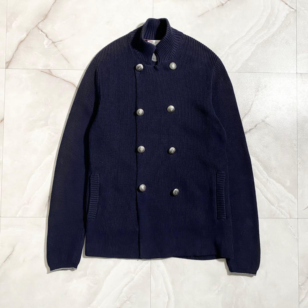 A18283 ブルネロクチネリ メタルボタン ダブルブレストカーディガン 紺48
