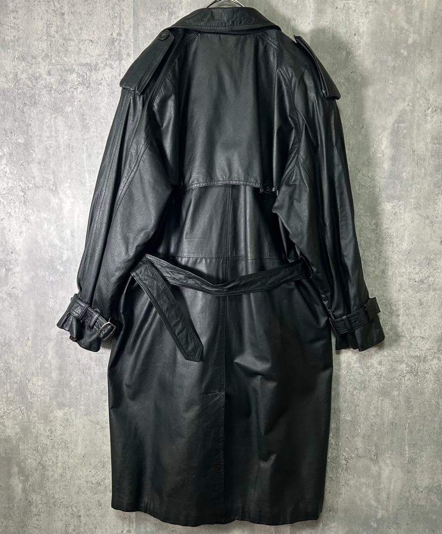 極上 レザー トレンチコート ベルト ロング 黒