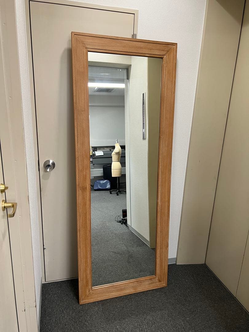 【大型 姿見】無垢材フレームミラー 180×69cm 全身鏡 壁掛け可、天然木