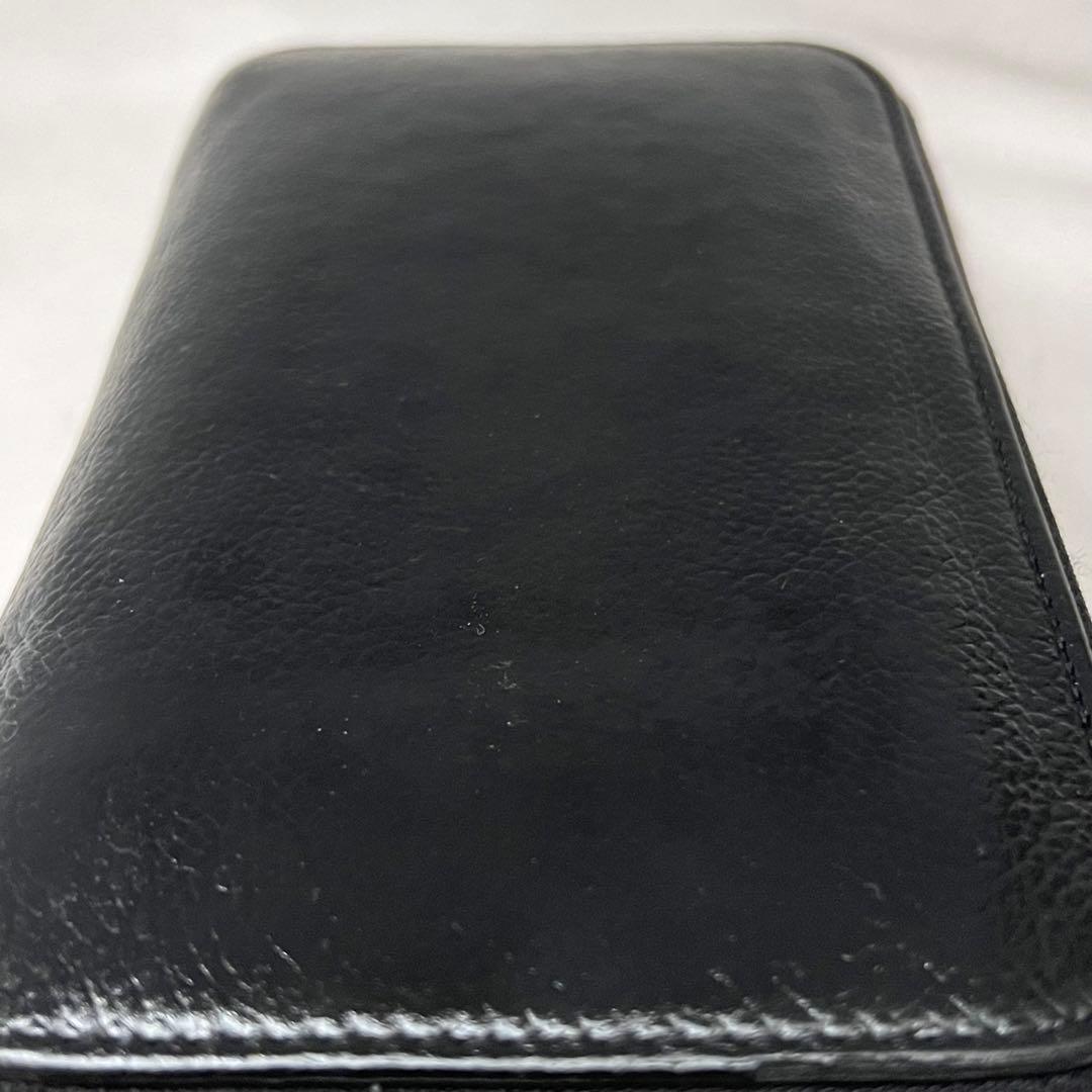 ◇美品◇バレンシアガ　ラウンドジップ長財布　白ロゴ×ブラックレザー　シボ革