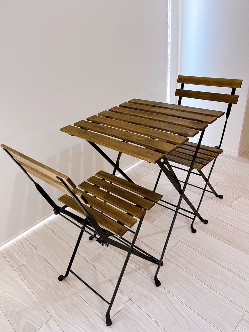 山善 ガーデンテーブル3点セット 折りたたみ バルコニー カフェ アカシア天然木