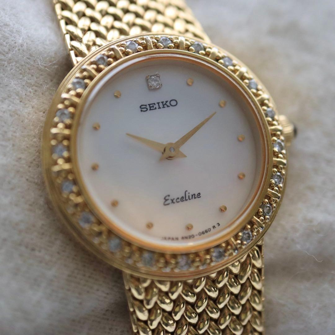 専用SEIKO エクセリーヌ ダイヤベゼル シェル文字盤 腕時計 1366