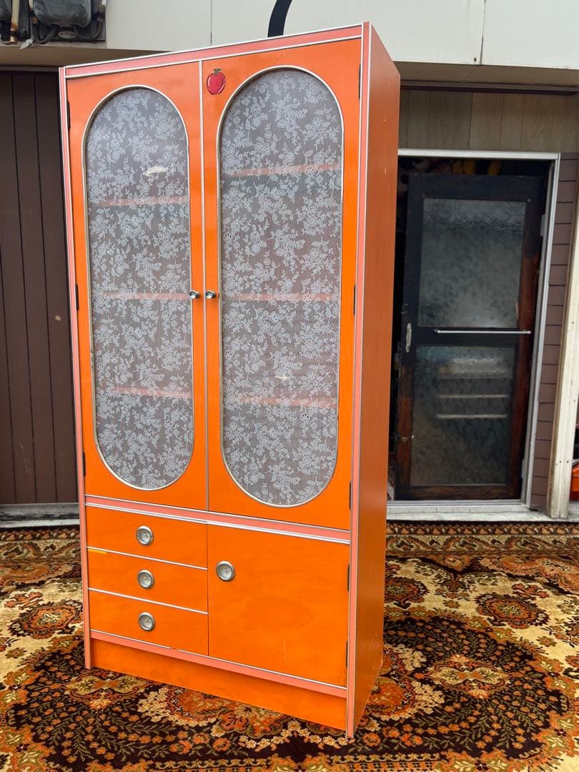 アーチ型 食器棚 オレンジ 昭和レトロ レトロポップ インテリア 当時物