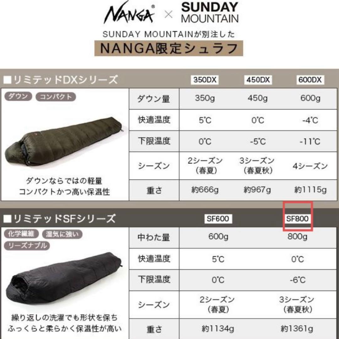 【美品】NANGA×SUNDAY MOUNTAINリミテッドシュラフ SF800