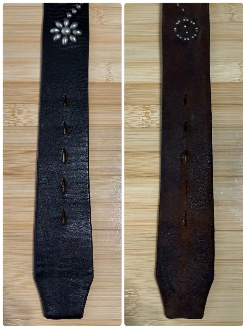 ⭐️HTC⭐️フラワーベルト⭐️ブラック(茶芯)レザー×シルバースタッズ⭐️36インチ