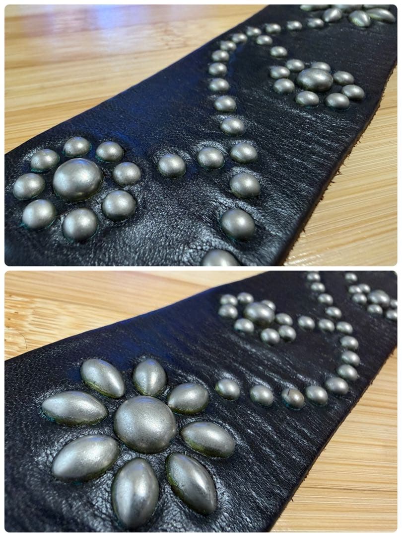 ⭐️HTC⭐️フラワーベルト⭐️ブラック(茶芯)レザー×シルバースタッズ⭐️36インチ