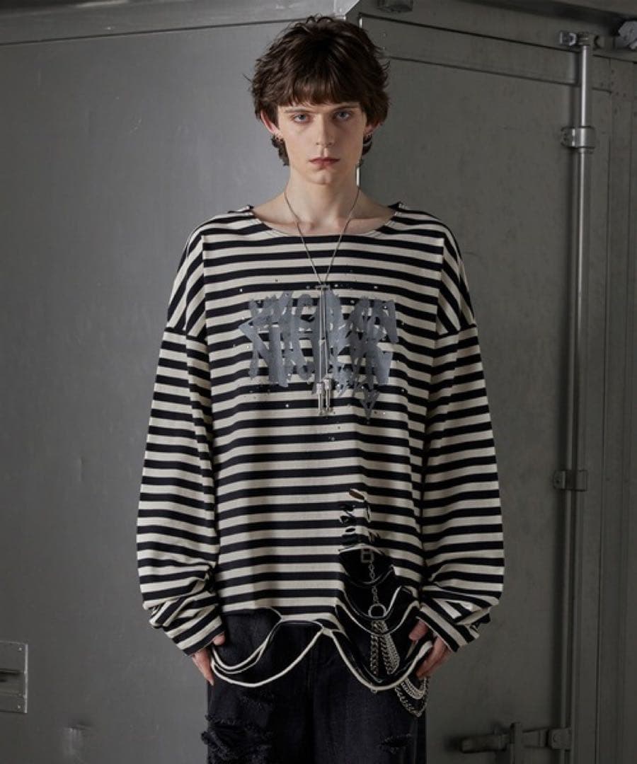 GRANCY 黒白ストライプ オーバーサイズカットソー