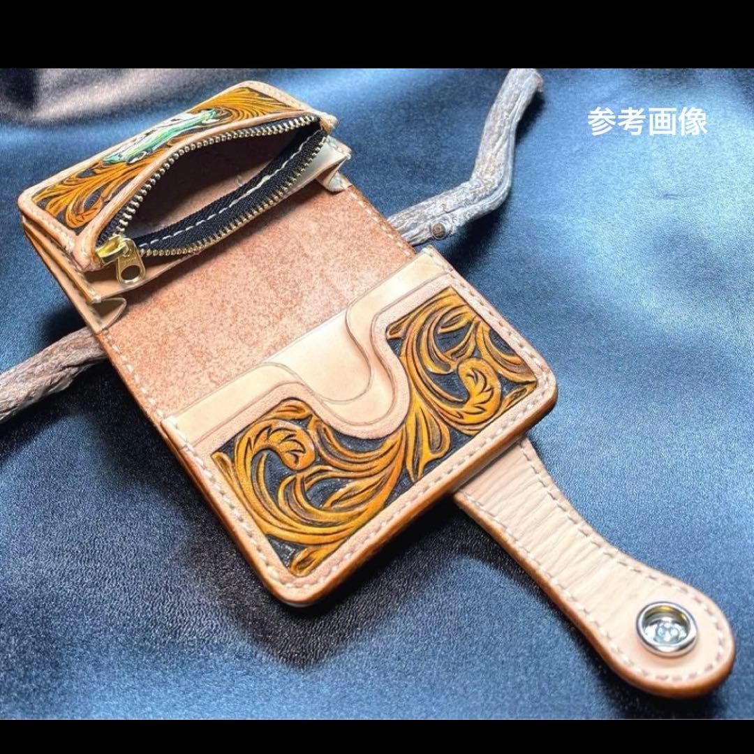 ままたん様オーダー　レザーカービング ミニウォレットワイド/カエル