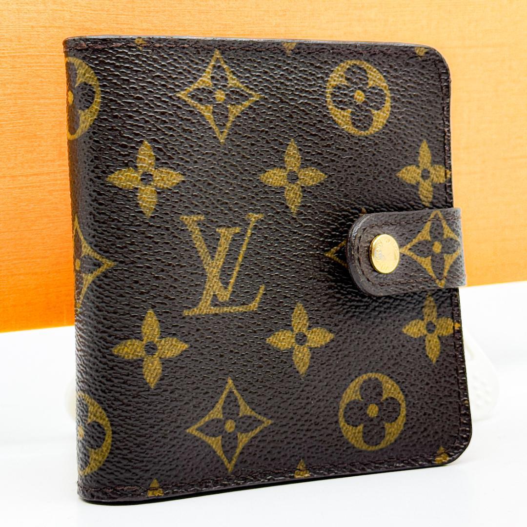 【美品】ルイヴィトン モノグラム コンパクトジップ 二つ折り財布 ブラウン