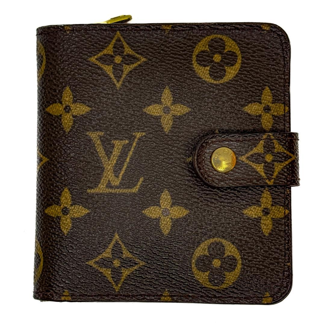 【美品】ルイヴィトン モノグラム コンパクトジップ 二つ折り財布 ブラウン