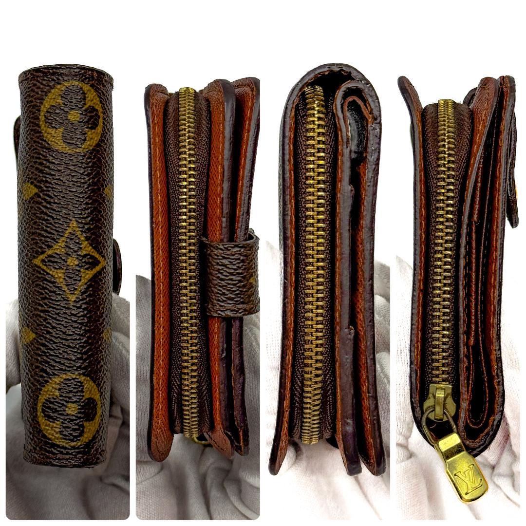 【美品】ルイヴィトン モノグラム コンパクトジップ 二つ折り財布 ブラウン