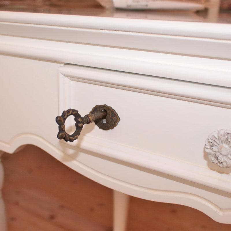 鍵付きデスク 幅80cm クラシカル 机 白家具 お洒落 256-178