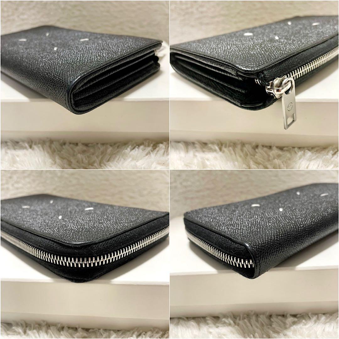 箱付き極美品 メゾンマルジェラ 4ステッチ レザー ラウンドジップウォレット
