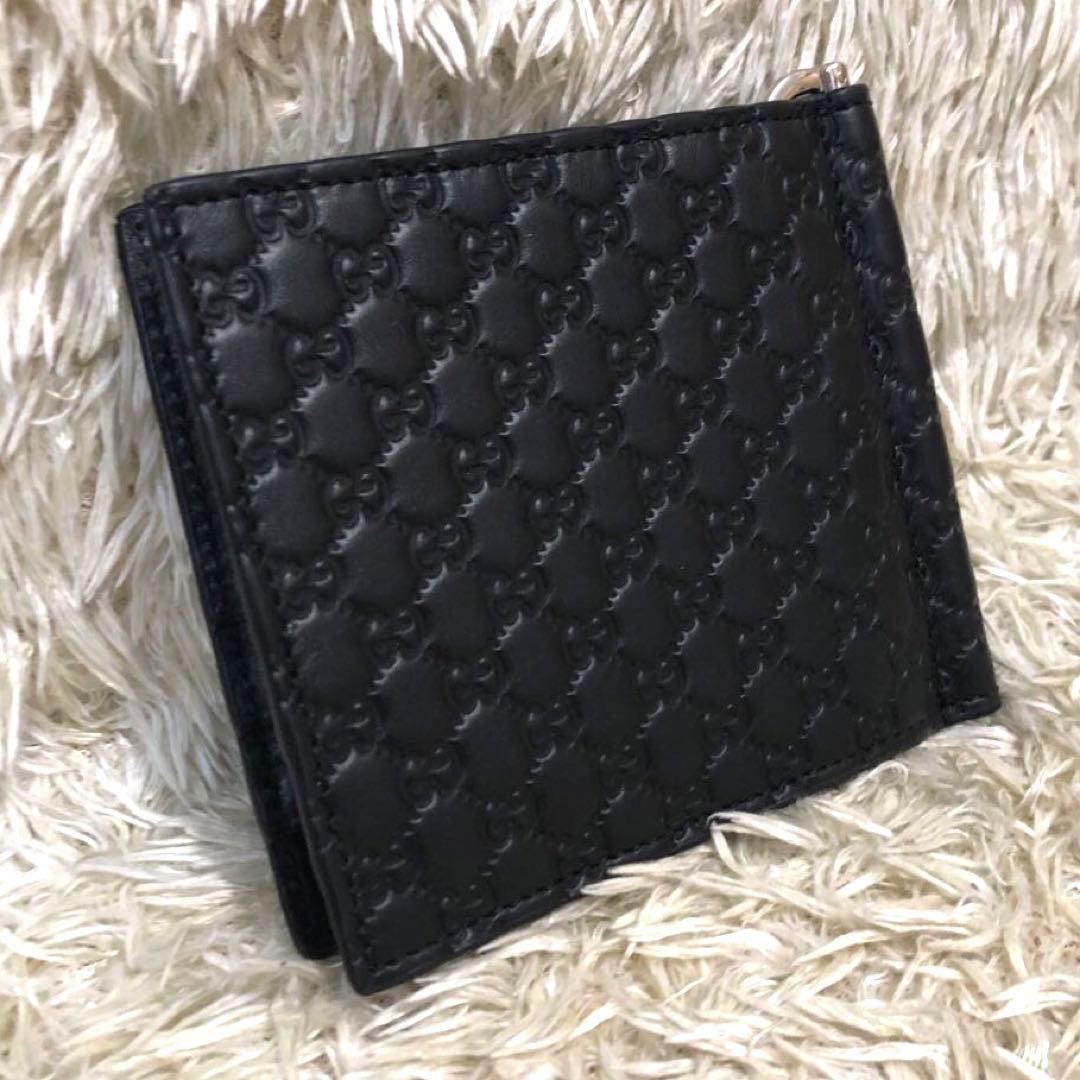 未使用級✨グッチ レザー　二つ折り財布 マイクロシマ ブラック　メンズ