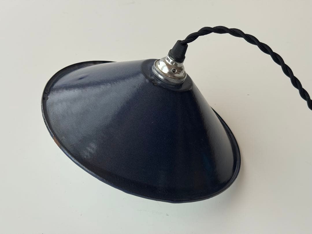 アンティーク フランス 紺色 エナメル ホーロー ペンダントライト 電球付き