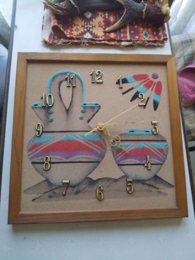 ネイティブアメリカンインディアンアート サンドペイント掛け時計 サウスウエスタン