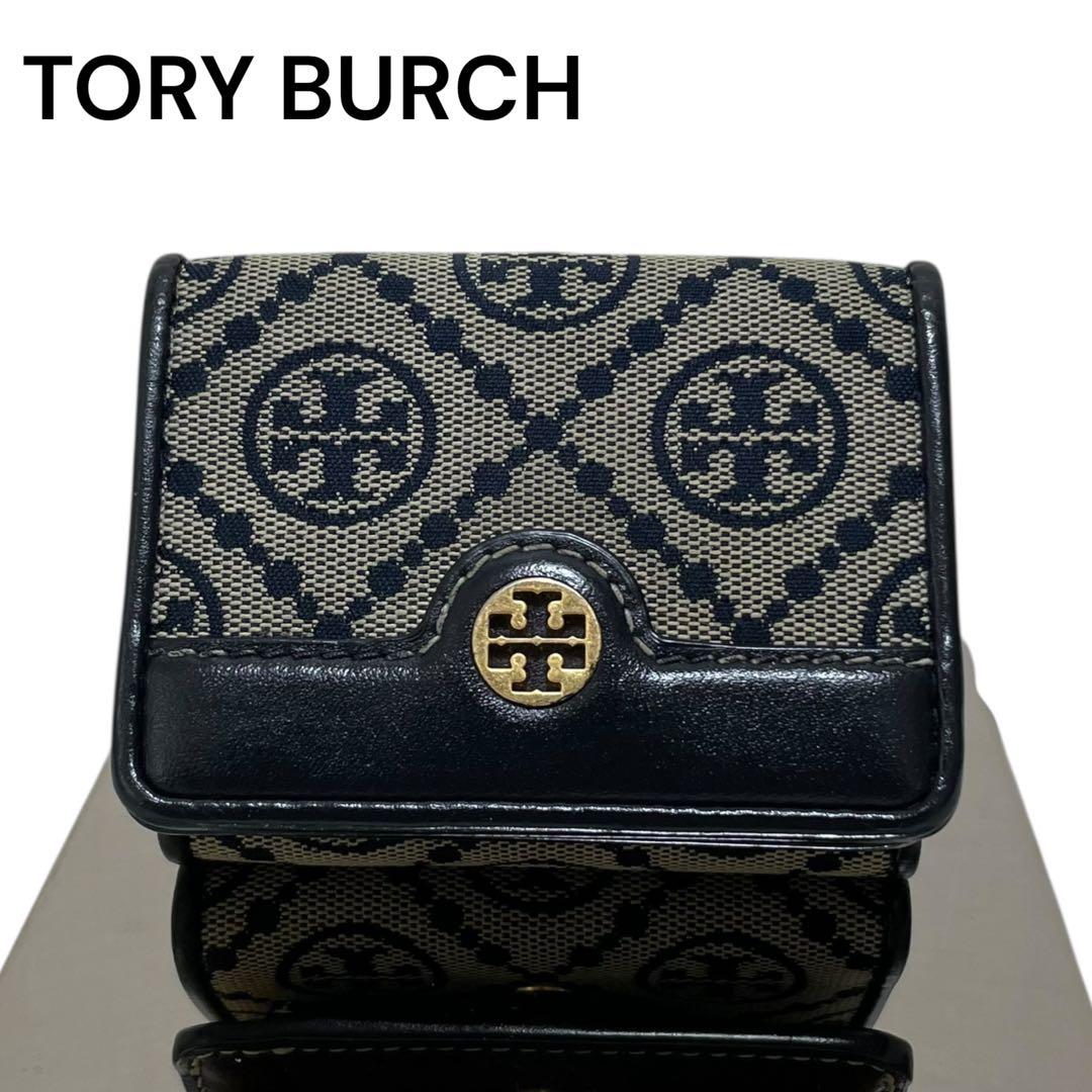 ⭐️美品 ⭐️トリーバーチ 三つ折り財布 ネイビー イエロー レザー キャンバス