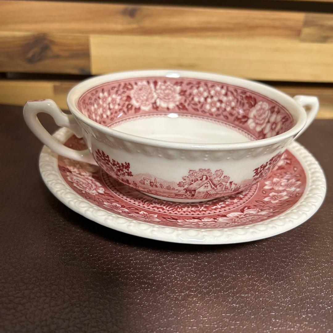 3セット　ビレロイ&ボッホ　スープカップ　ソーサー付　花　赤　Rusticana
