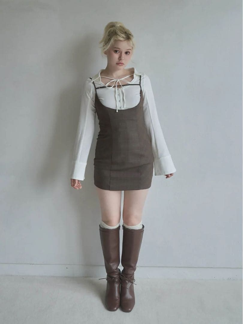 ワンピース andmary Betty layered check dress brown