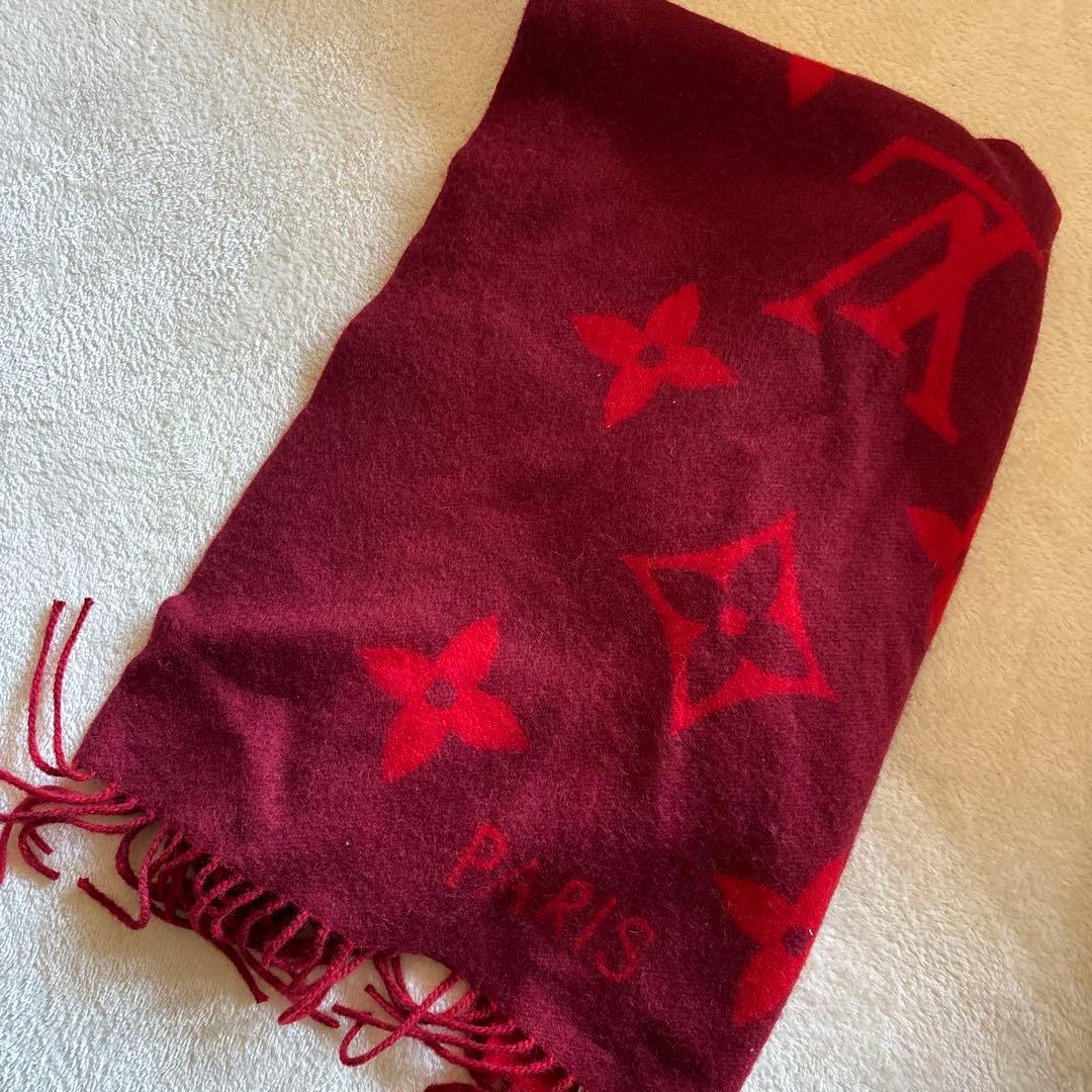 LOUIS VUITTON 赤 マフラー カシミヤ