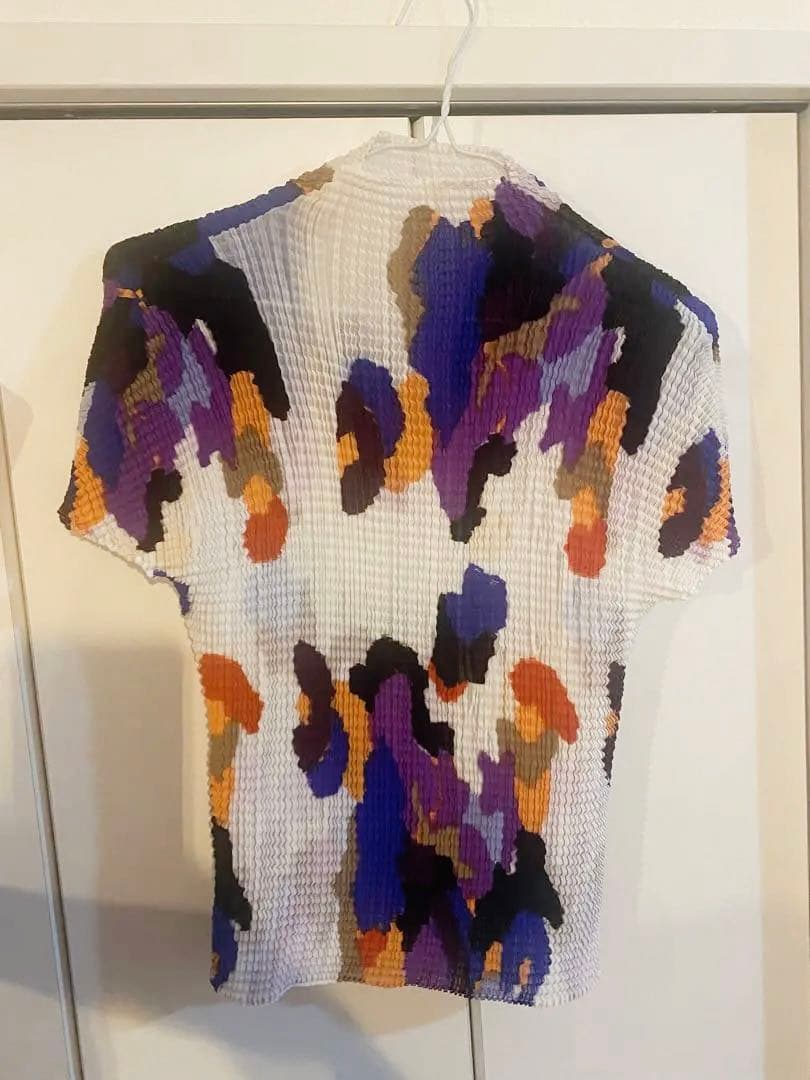 issey miyakeカラフル抽象模様 シャーリング半袖シャツ M