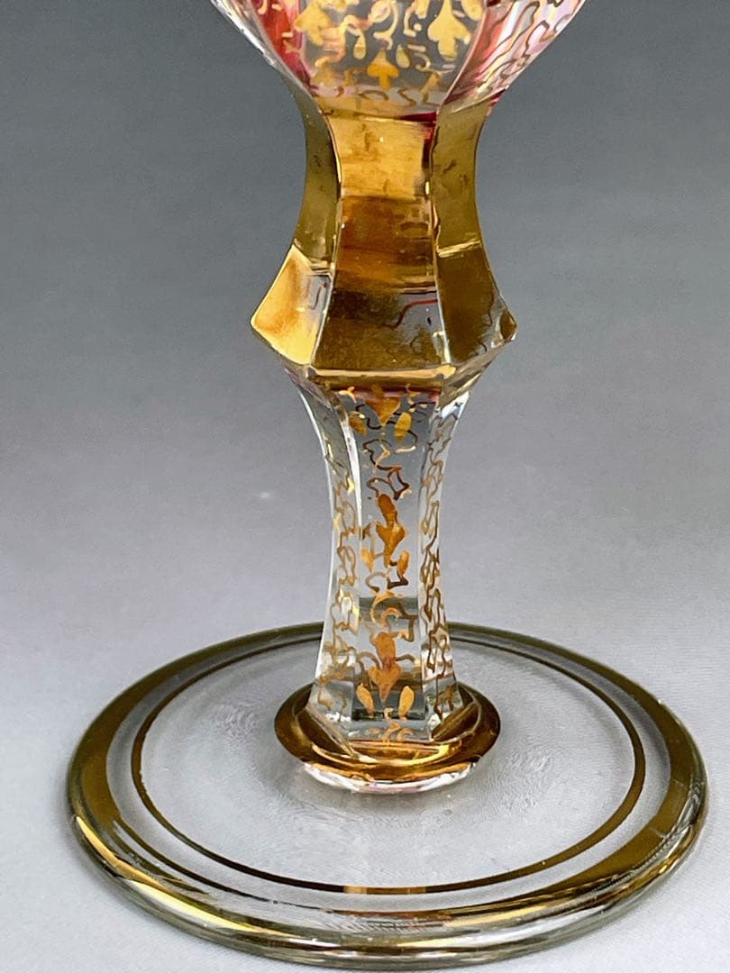 ボヘミア パネルグラス ２個セット クランベリー被せ ワイングラス クサック