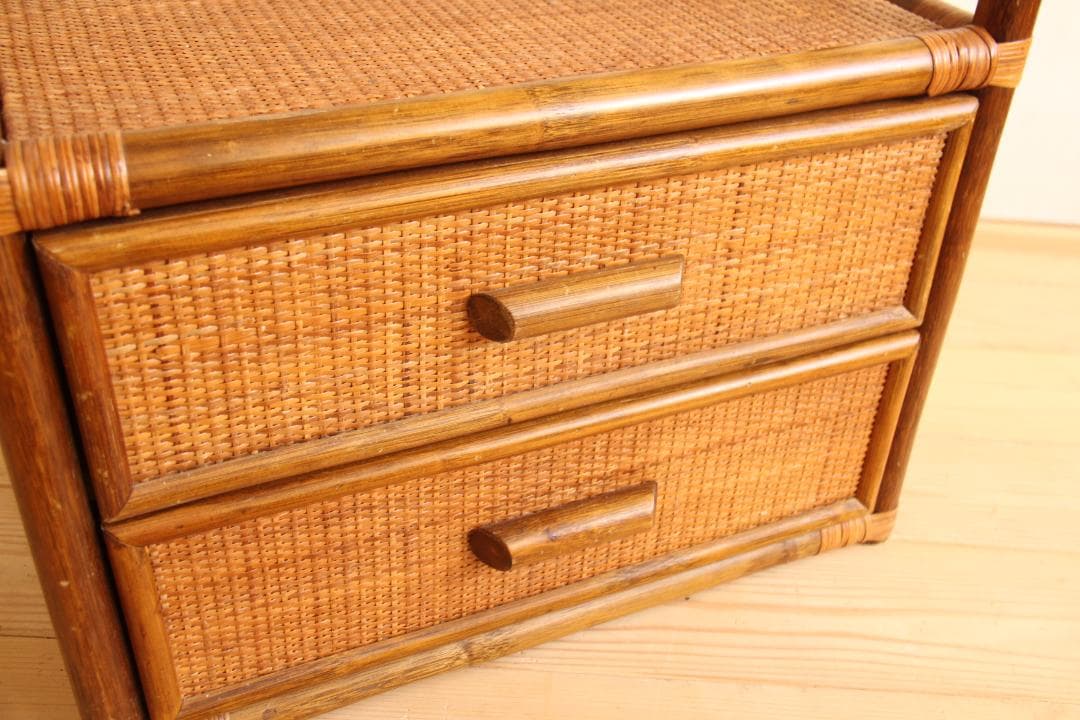 ラタン　籐　収納棚　ラック　アーチ型　ラタン家具　ビンテージ　レトロ