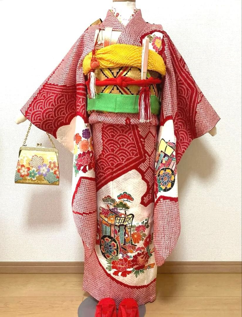 七五三　正絹　絞り　着物セット　7歳