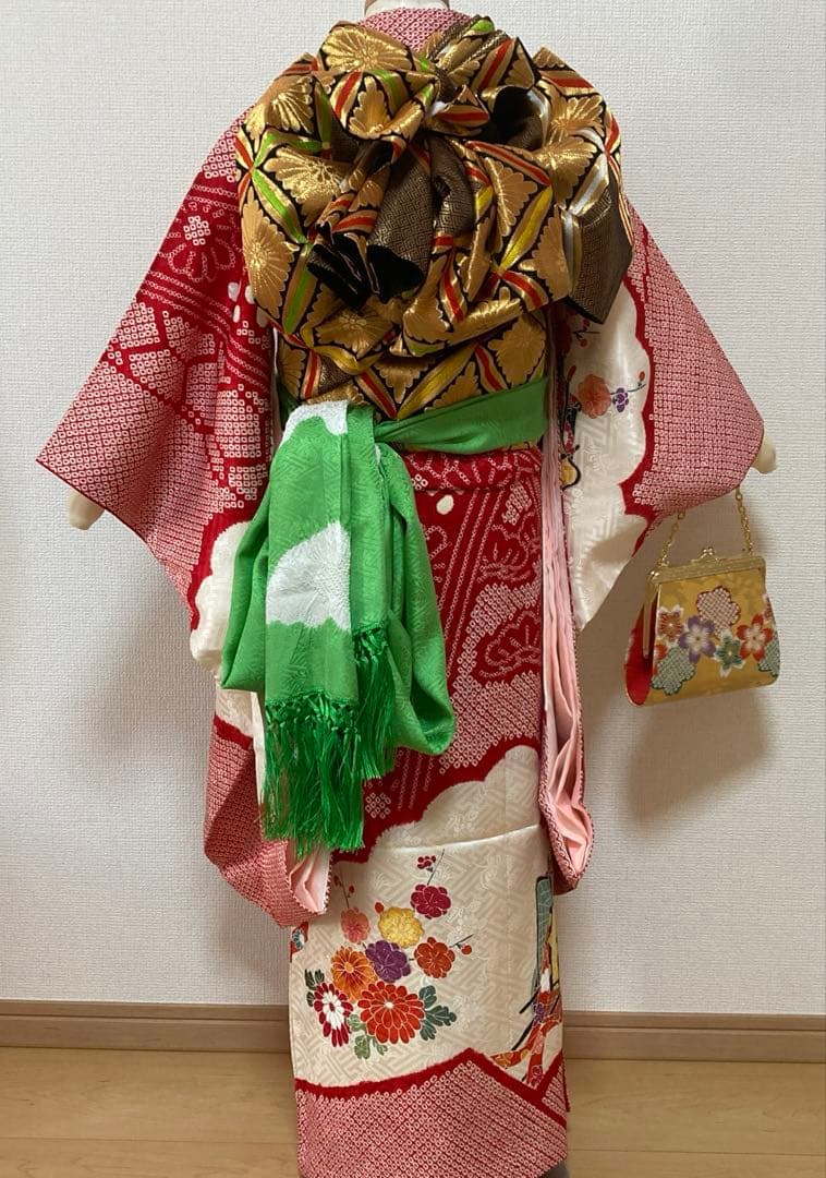 七五三　正絹　絞り　着物セット　7歳