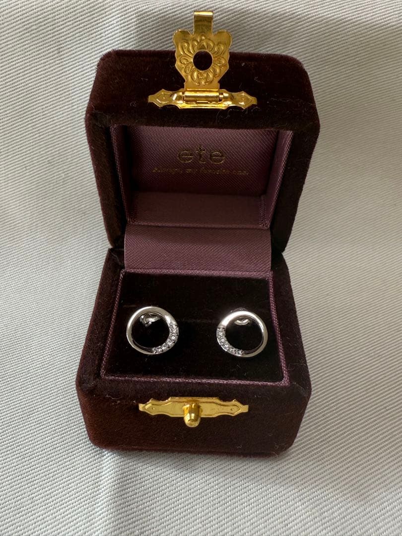 ete ビジューサークルピアス シルバー ケース付き