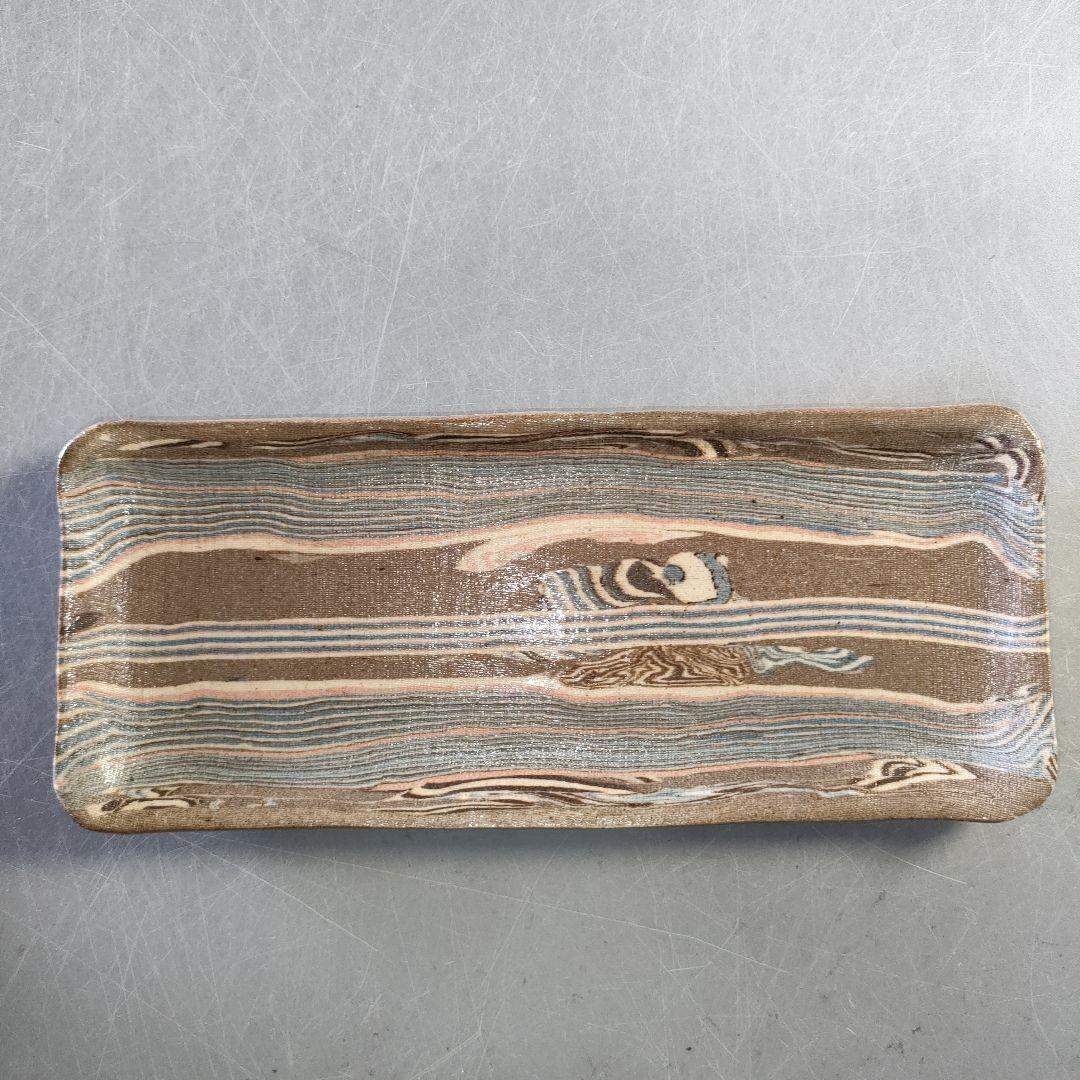 A1277-8/和弘 造/絞胎長皿5客/銘々皿/飾皿/盛皿/菓子皿/懐石道具/