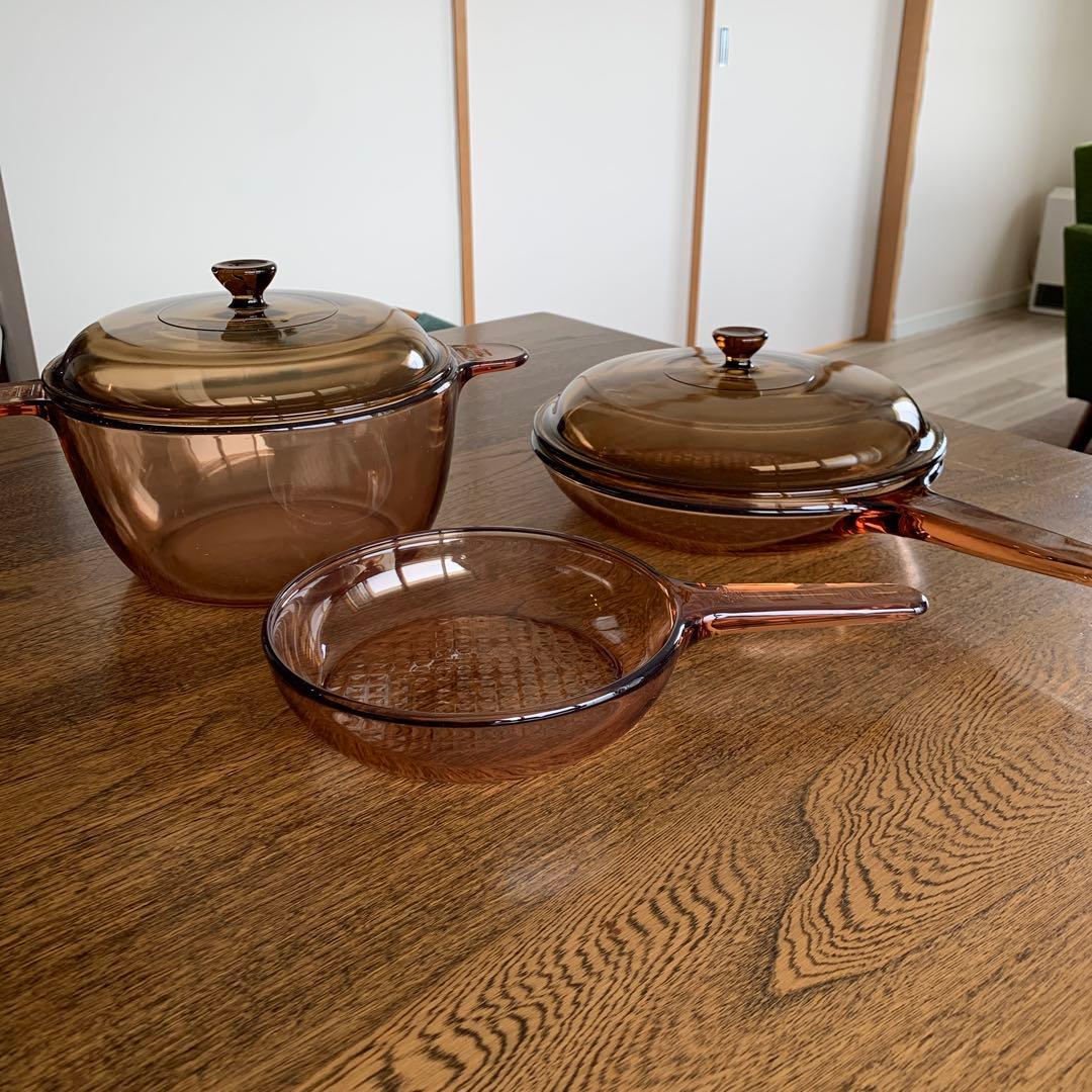 vision ビジョン両手鍋　フライパン　3点セット　耐熱ガラス　フランス