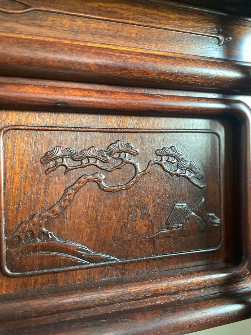 【匿名送料込み】天然木 茶棚 和風 古道具 和室家具 唐草透彫 高級家具