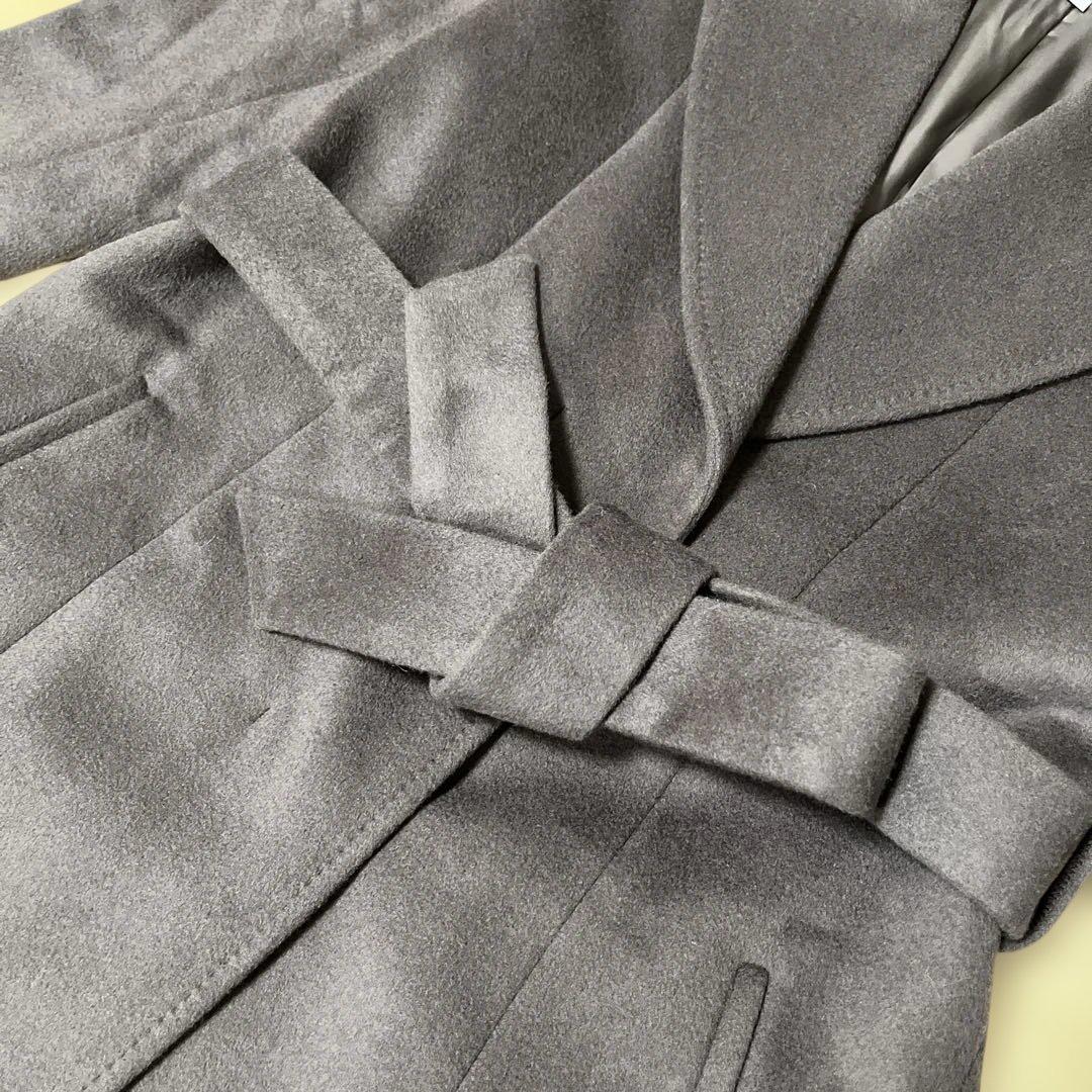 【アンタイトル】ベルテッドコート　ウール100% ベルト　Aライン　女優襟