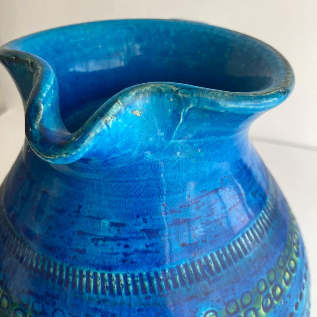 希少】FLAVIA 陶器 リミニブルー花瓶　花器　ミッドセンチュリーやシボネ好き