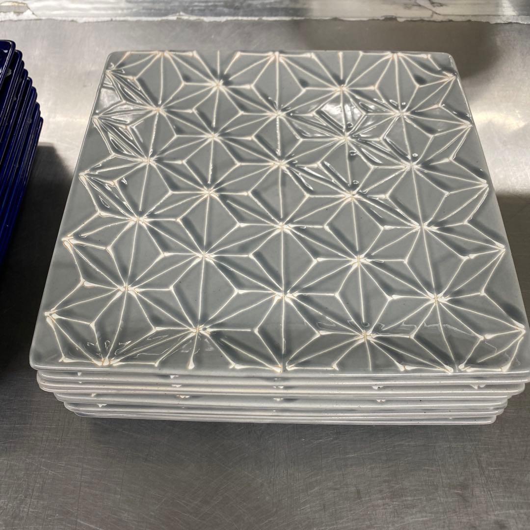 波佐見焼　ホワイトライン　スクエアプレート　L　グレー　翔芳窯