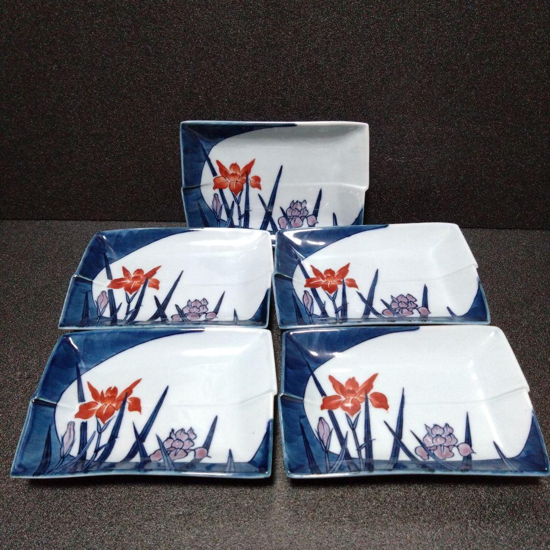 未使用 有田焼 亮秀窯田代亮秀 長角銘々皿5枚　お祝い